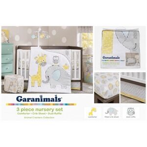 Garanimals elephant giraffe 3 Pc Crib Bedding Set Comforter Sheet Ruffle New NWT